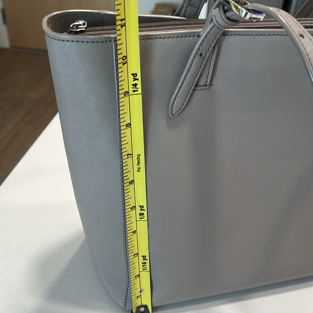 Tory Burch Emerson Saffiano Leather French Grey Buckle Tote Shoulder Bag - Picture 13 of 14